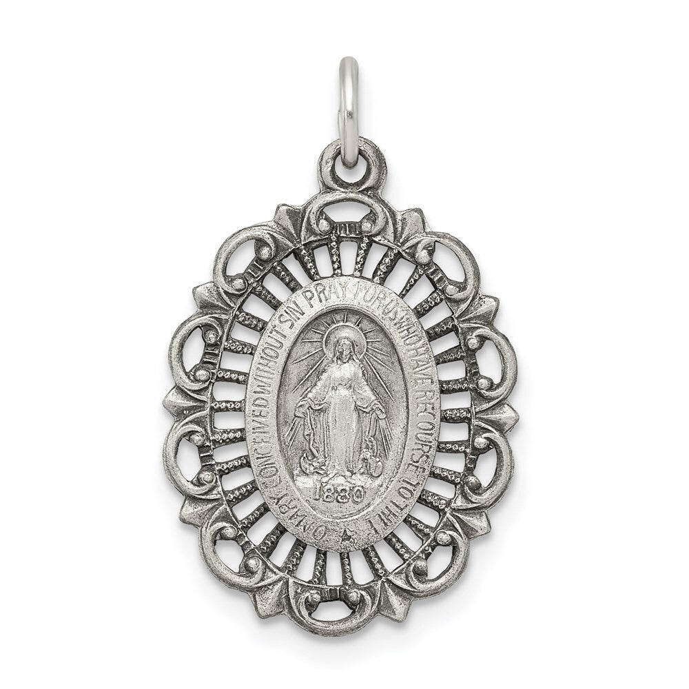 Sterling Silver Antiqued Miraculous Medal Pendant Holiday Gift for Women