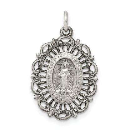 Sterling Silver Antiqued Miraculous Medal Pendant Holiday Gift for Women