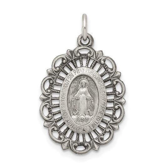 Sterling Silver Antiqued Miraculous Medal Pendant Holiday Gift for Women