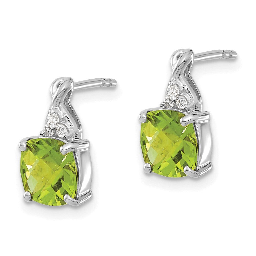 14K White Gold Checkerboard Peridot and Diamond Drop & Dangle Earrings