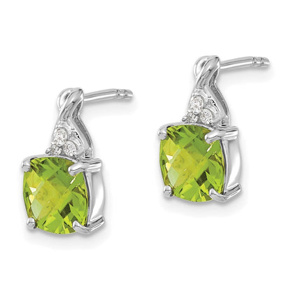 14K White Gold Checkerboard Peridot and Diamond Drop & Dangle Earrings