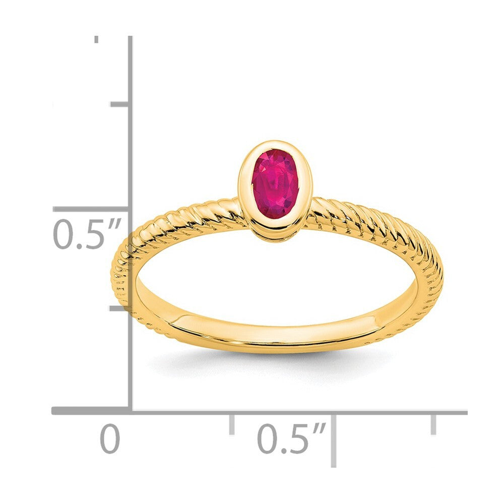 14K Yellow Gold Oval Bezel Ruby Ring Size 7