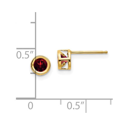 14k Yellow Gold 4mm Oval Bezel January/Garnet Stud Earrings Gift for Women