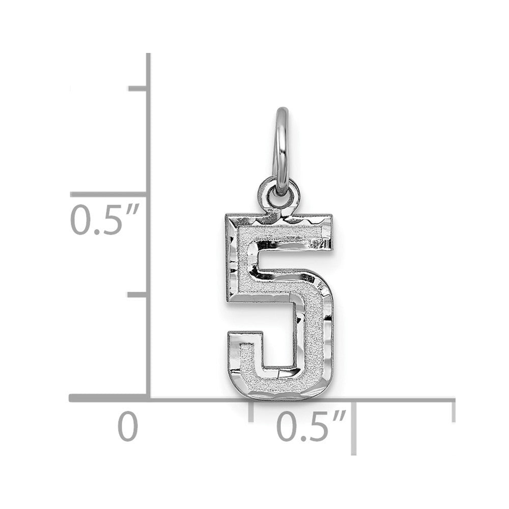 14k White Gold Small Brushed Diamond-cut Number 5 Charm Pendant