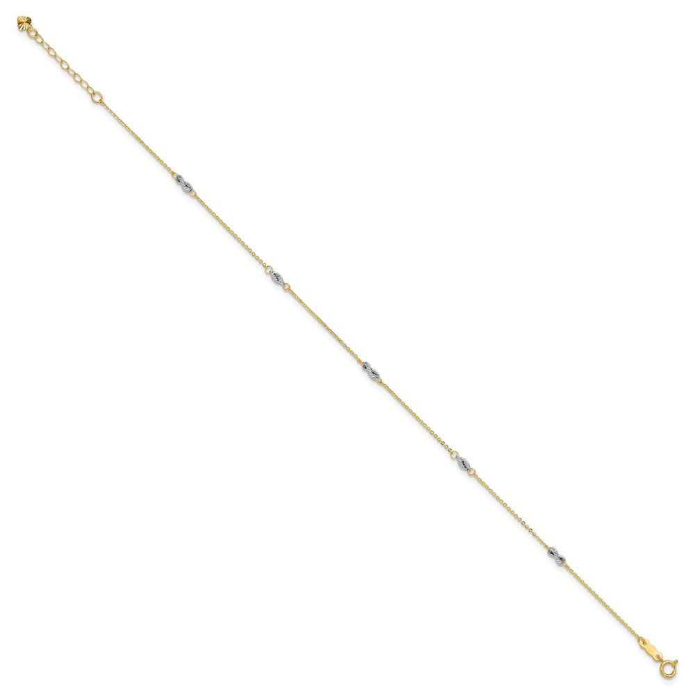 14K Two-tone Fancy Twist 5-Station 10" Anklet