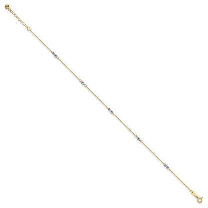 14K Two-tone Fancy Twist 5-Station 10" Anklet