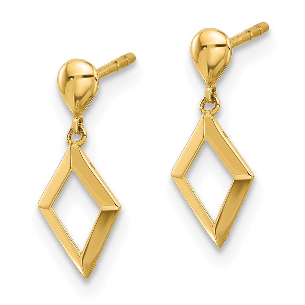14k Yellow Gold Polished Diamond Shaped Dangle Earrings Gift for Women