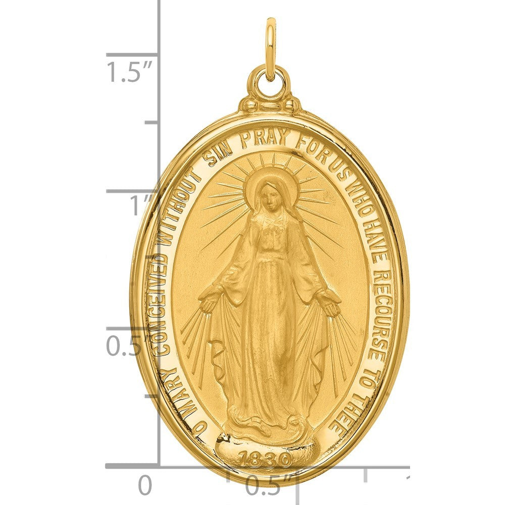 14k Yellow Gold Solid Polished Satin Extra Large Oval Miraculous Medal