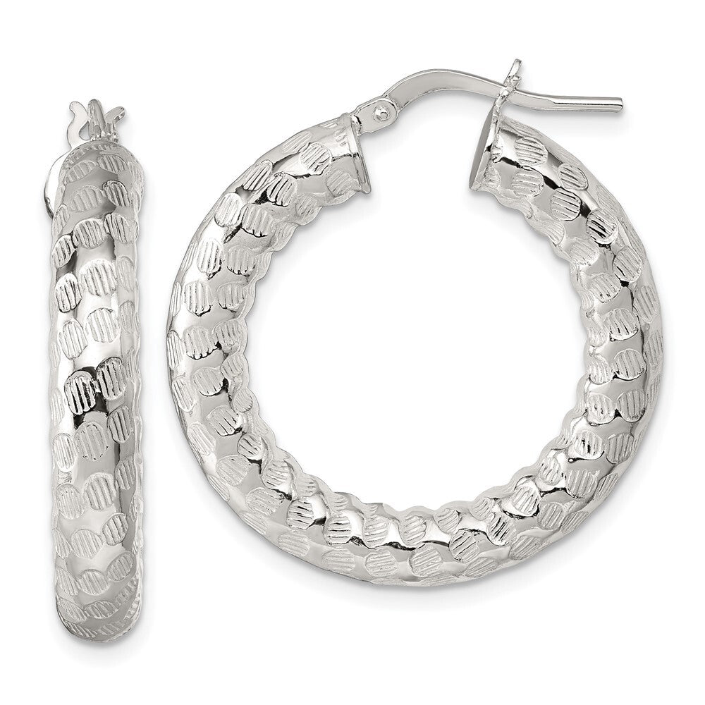Sterling Silver Polished and Textured Hoop Earrings