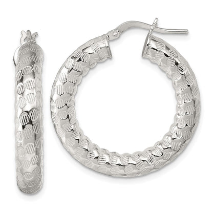 Sterling Silver Polished and Textured Hoop Earrings
