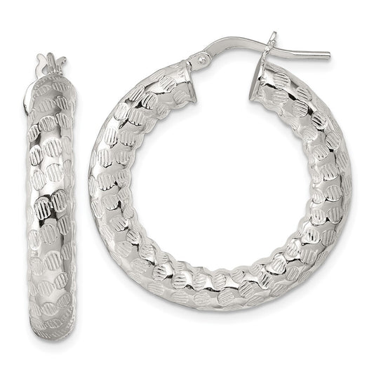 Sterling Silver Polished and Textured Hoop Earrings