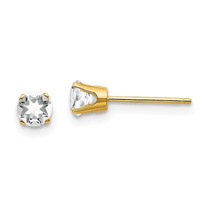 14k Yellow Gold 4mm April/White Topaz Earrings