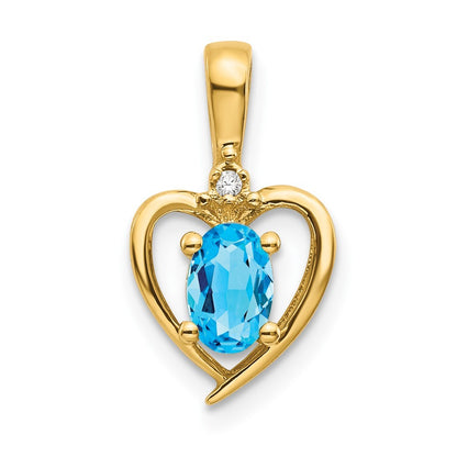 14k Yellow Gold Blue Topaz and Diamond Heart Pendant