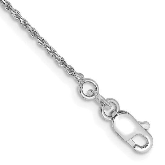 14K White Gold 9" 1.15mm Diamond-cut Machine Made Rope Chain Anklet