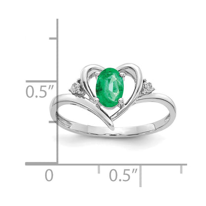 14k White Gold Emerald and Diamond Heart Ring