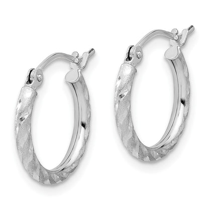 14k White Gold Polished and Satin Diamond-Cut 2.00mm Hoop Earrings