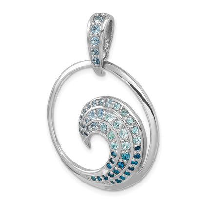 Sterling Silver Rhodium-Plated Polished Cubic Zirconia Wave Pendant