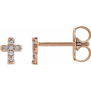 14k Rose Gold .06 CTW Natural Diamond Cross Stud Earrings