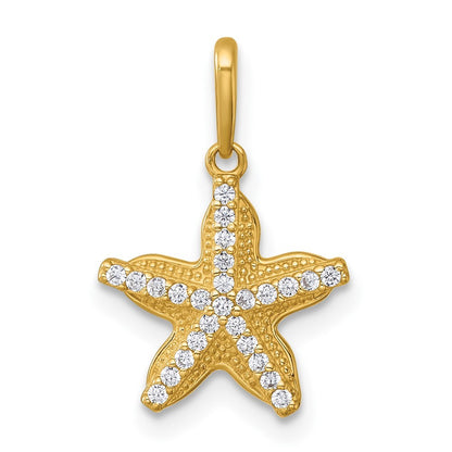 14k Yellow Gold Polished and Textured CZ Starfish Charm / Pendant