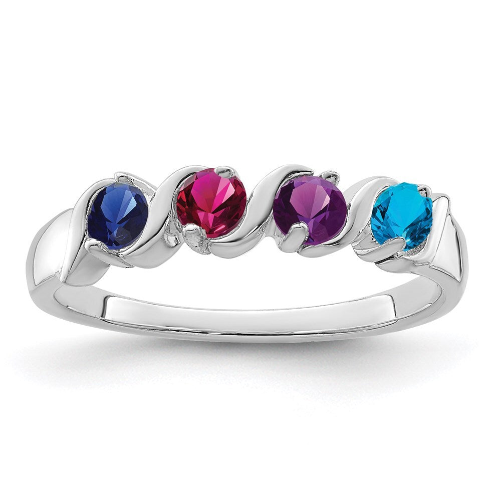 Sterling Silver Rhodium-plated Synthetic 4 Stone Mother's Ring