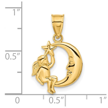 14k Yellow Gold Angel, Moon and Star Pendant for Women