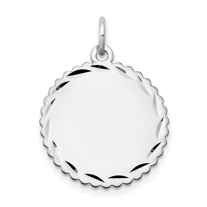14k White Gold .011 Gauge Engraveable Scalloped Disc Charm Pendant for Women
