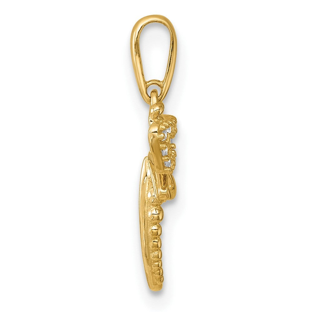 14k Yellow Gold Polished and Beaded CZ Dragonfly Charm / Pendant