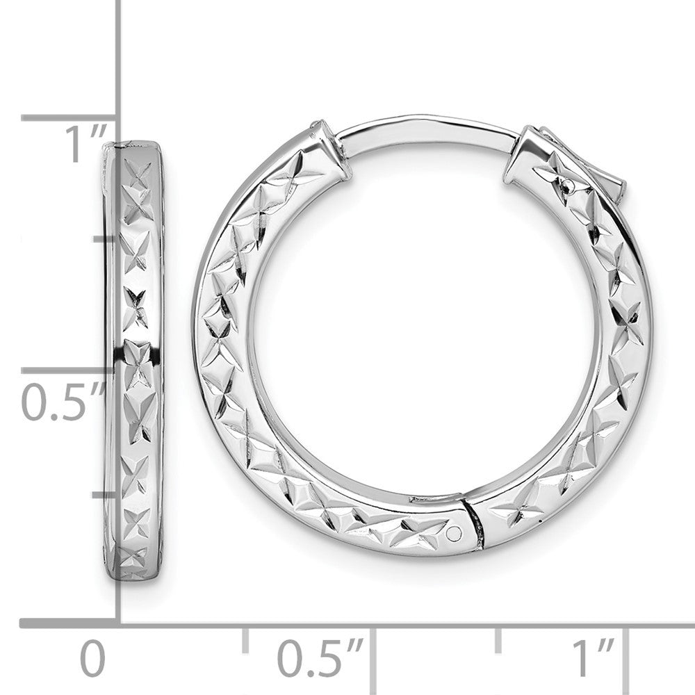 Sterling Silver Diamond-cut Safety Lock Hinged Square Tube Hoop Earrings