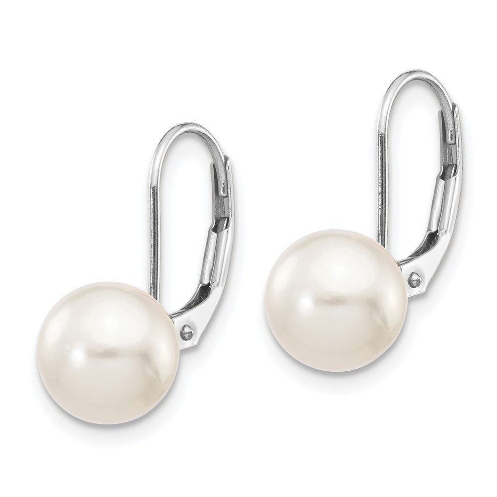 14k Gold 8-9mm Round Akoya Saltwater Cultured Pearl Leverback Earrings