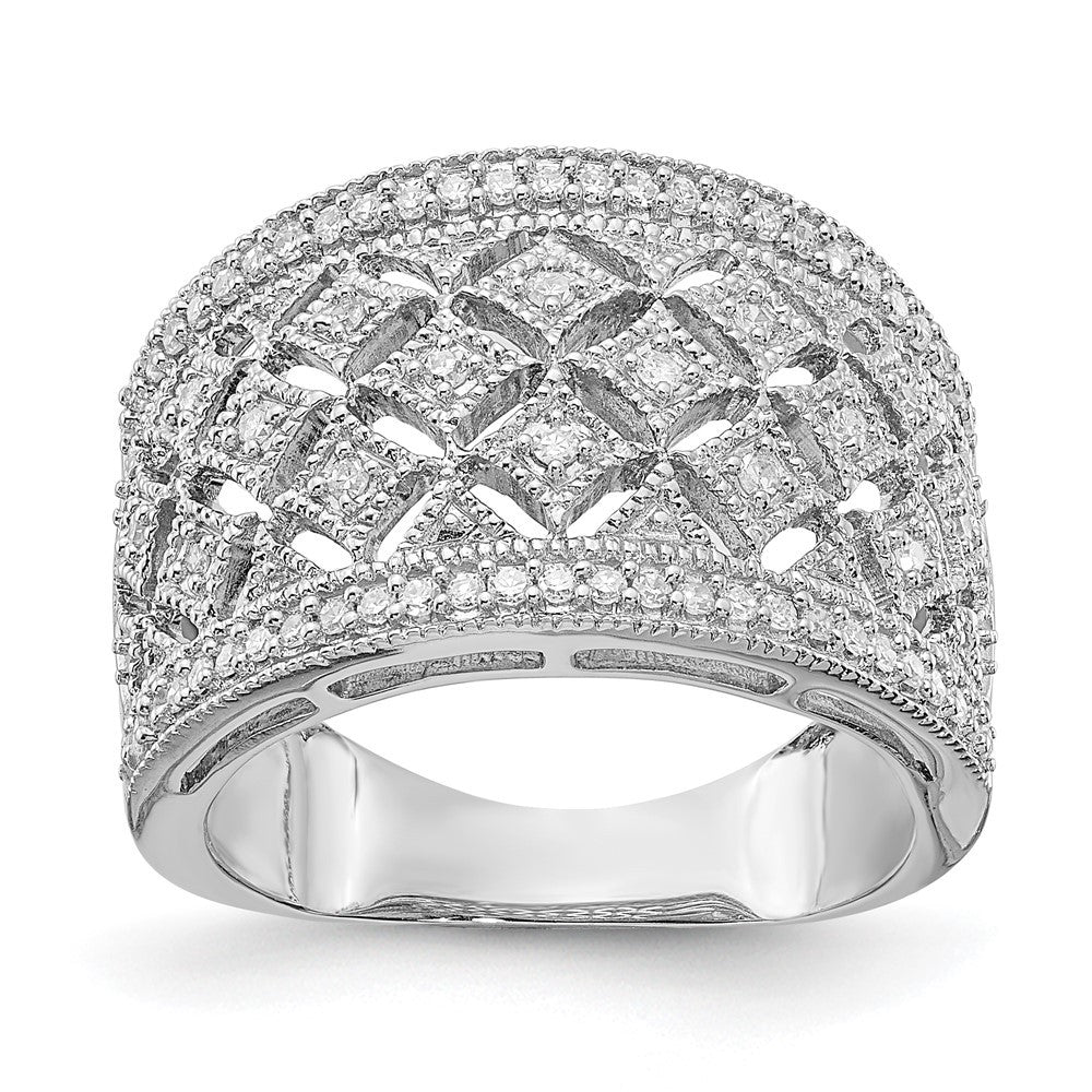 Sterling Silver Rhodium Plated Fancy Diamond Band Ring
