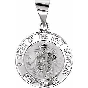 14k White Gold 15x15 mm Round Hollow Scapular Medal Pendant