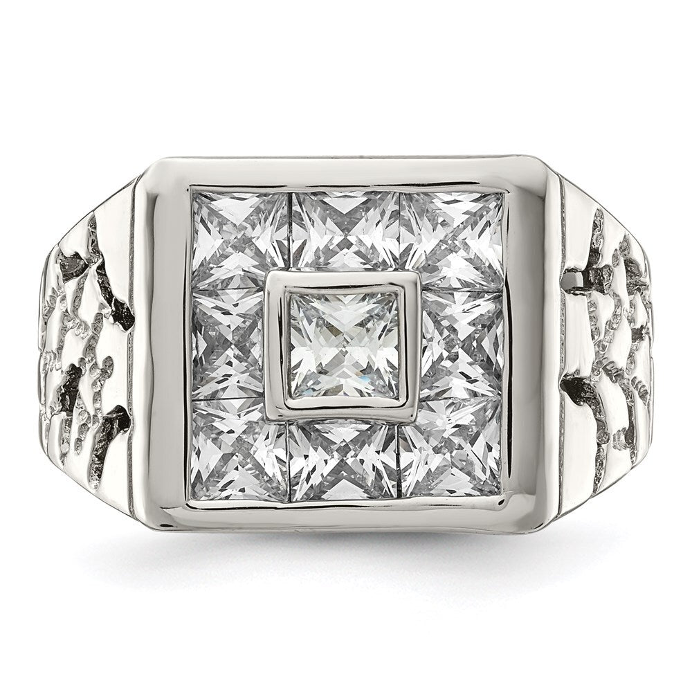Sterling Silver Rhodium Plated Men's Fashion Cubic Zirconia Ring Size 11