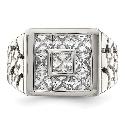 Sterling Silver Rhodium Plated Men's Fashion Cubic Zirconia Ring Size 11