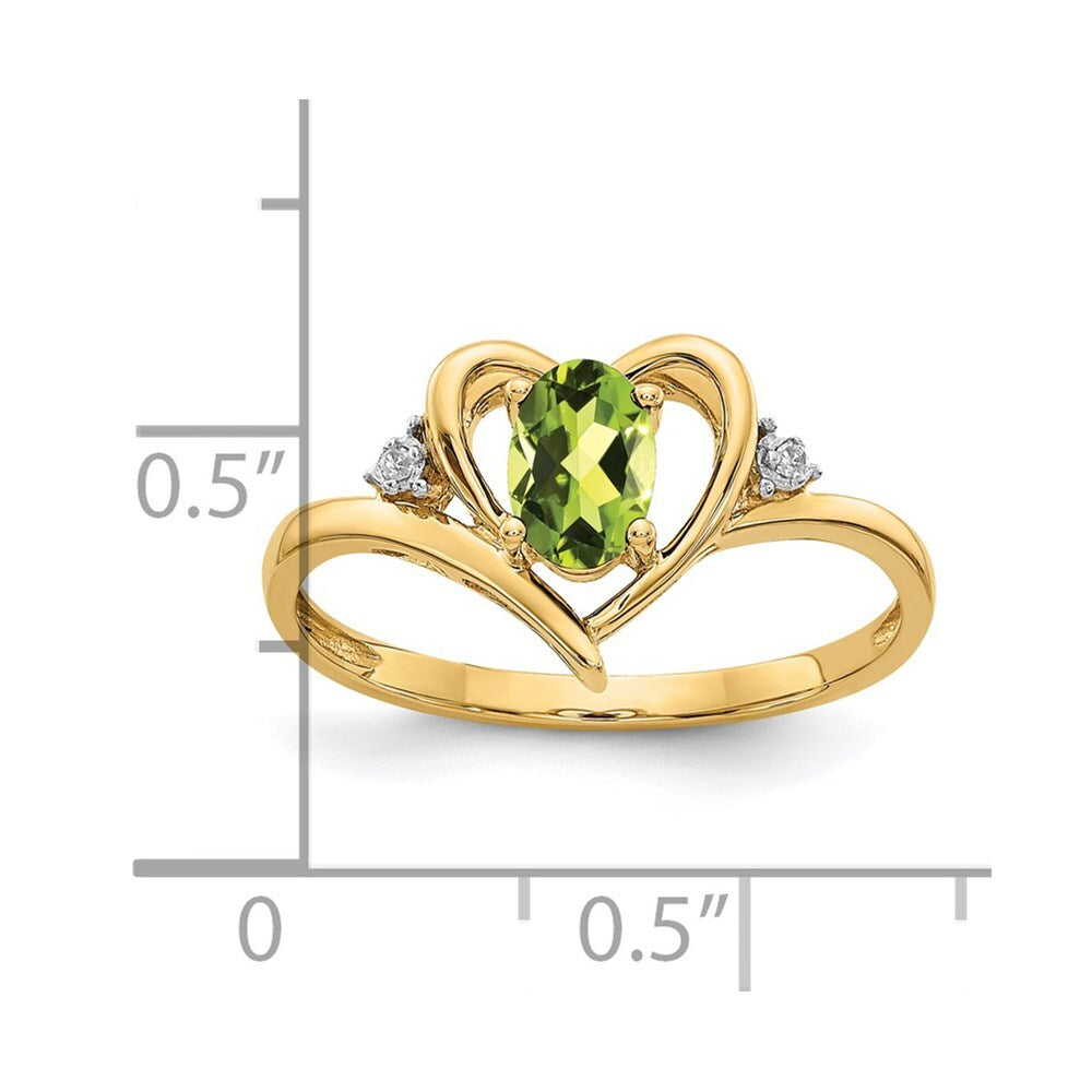 14K Yellow Gold Peridot and Diamond Heart Ring
