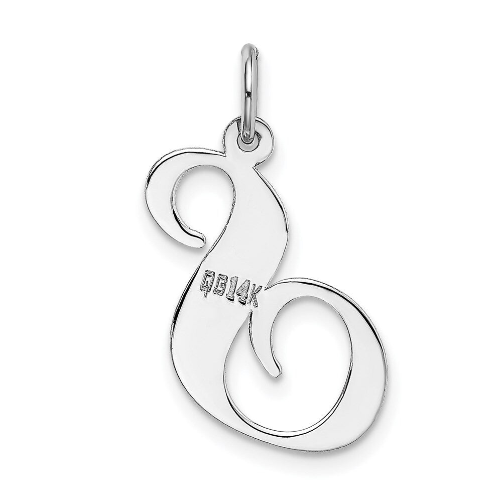 14k White Gold Large Fancy Script Letter S Initial Charm Pendant for Women
