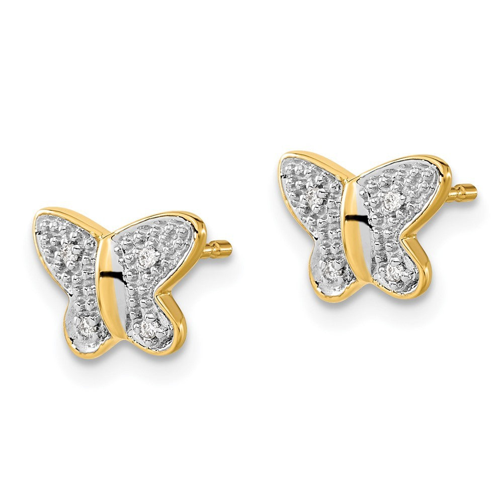 14k Yellow Gold w/Rhodium Diamond Butterfly Earrings