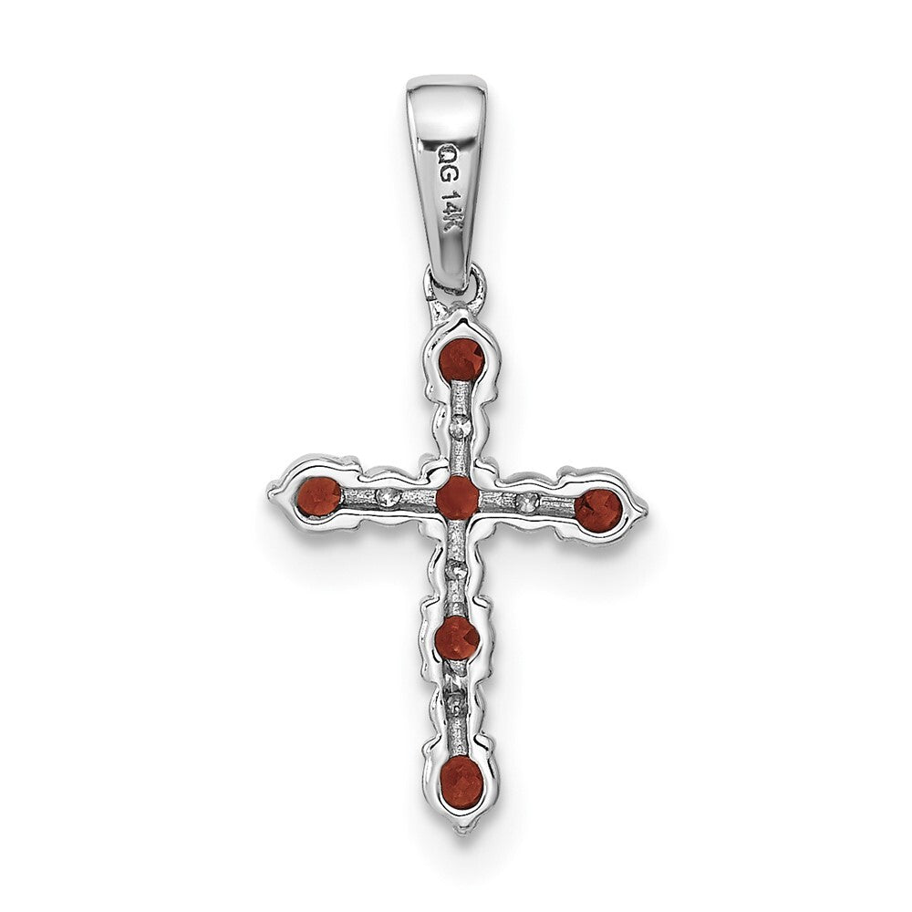 14k White Gold Garnet and Diamond Cross Pendant for Women