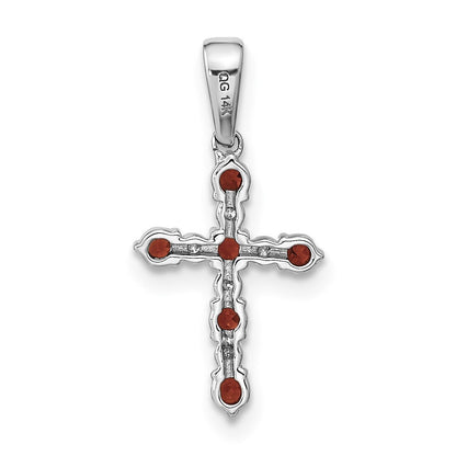14k White Gold Garnet and Diamond Cross Pendant for Women