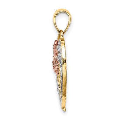 14k Two-tone Gold  White Rhodium Flower Heart Charm Pendant for Women