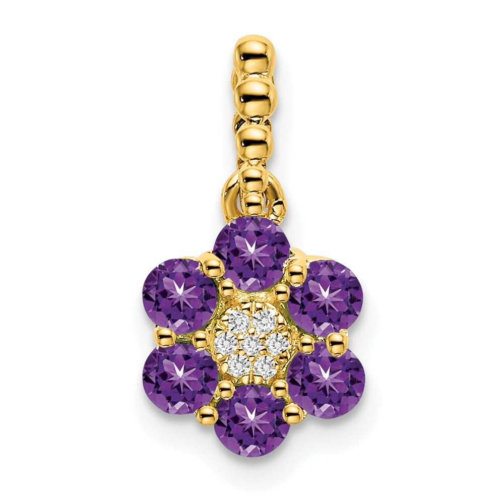 14k Yellow Gold Amethyst and Diamond Floral Pendant
