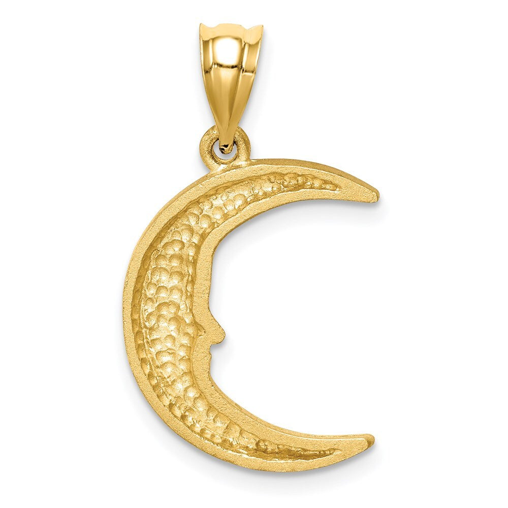 14k Yellow Gold Satin Diamond-cut Moon Pendant for Women