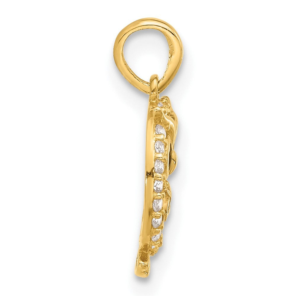 14k Yellow Gold Polished Black and White CZ Mommy and Baby Owl Pendant
