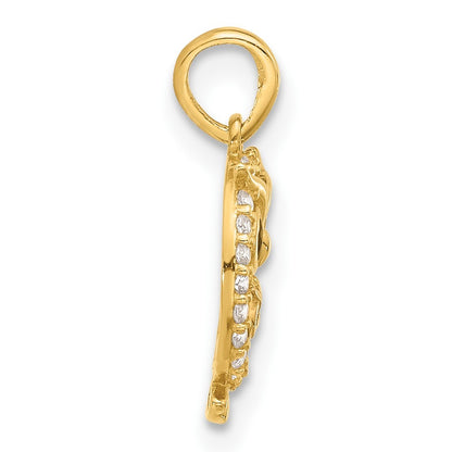14k Yellow Gold Polished Black and White CZ Mommy and Baby Owl Pendant