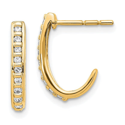 14k Yellow Gold Diamond J-Hoop Earrings