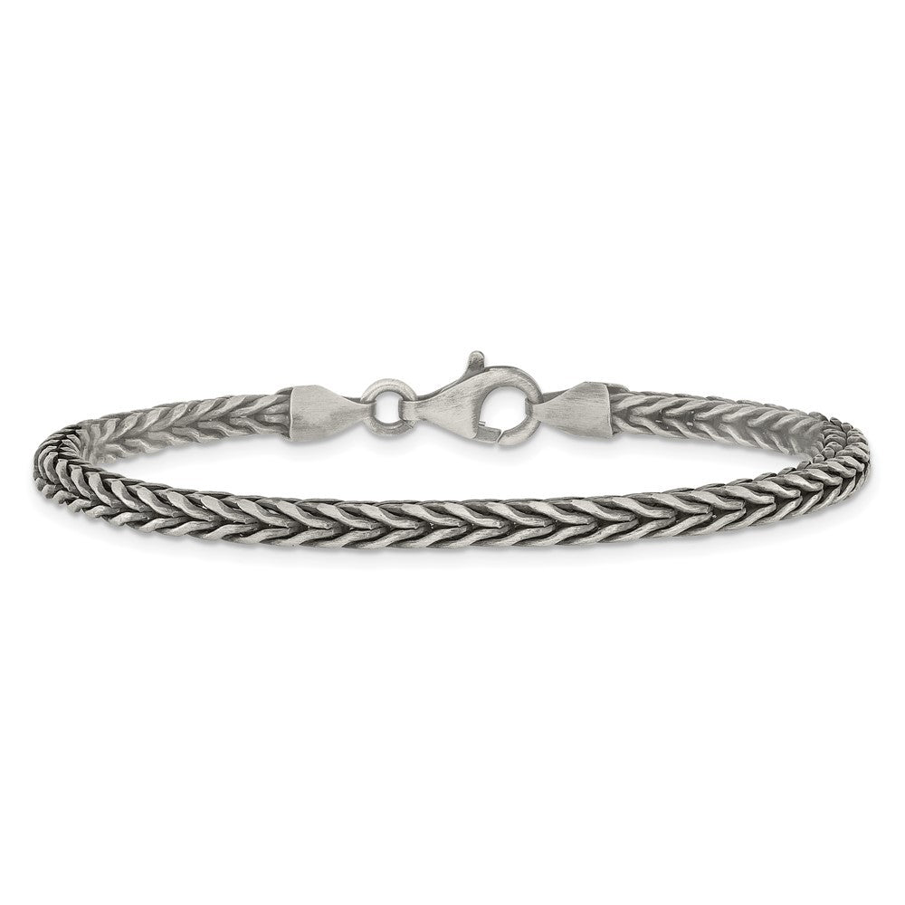 Sterling Silver Antiqued 3.9mm Wheat Link Mens 8 inch Bracelet