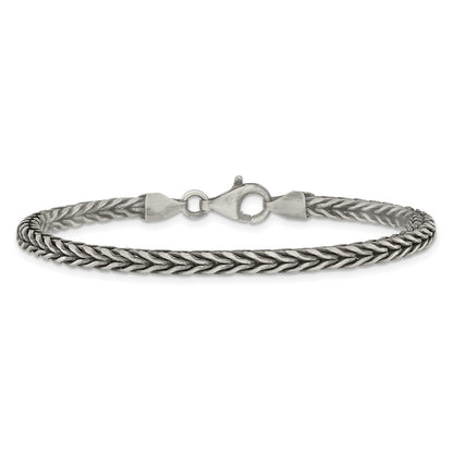 Sterling Silver Antiqued 3.9mm Wheat Link Mens 8 inch Bracelet