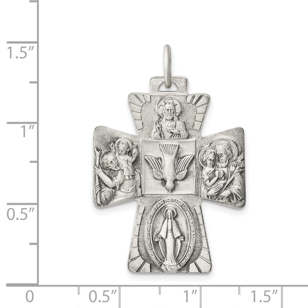 Sterling Silver Antiqued Reversible 4-way Medal Pendant