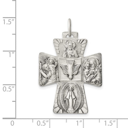 Sterling Silver Antiqued Reversible 4-way Medal Pendant