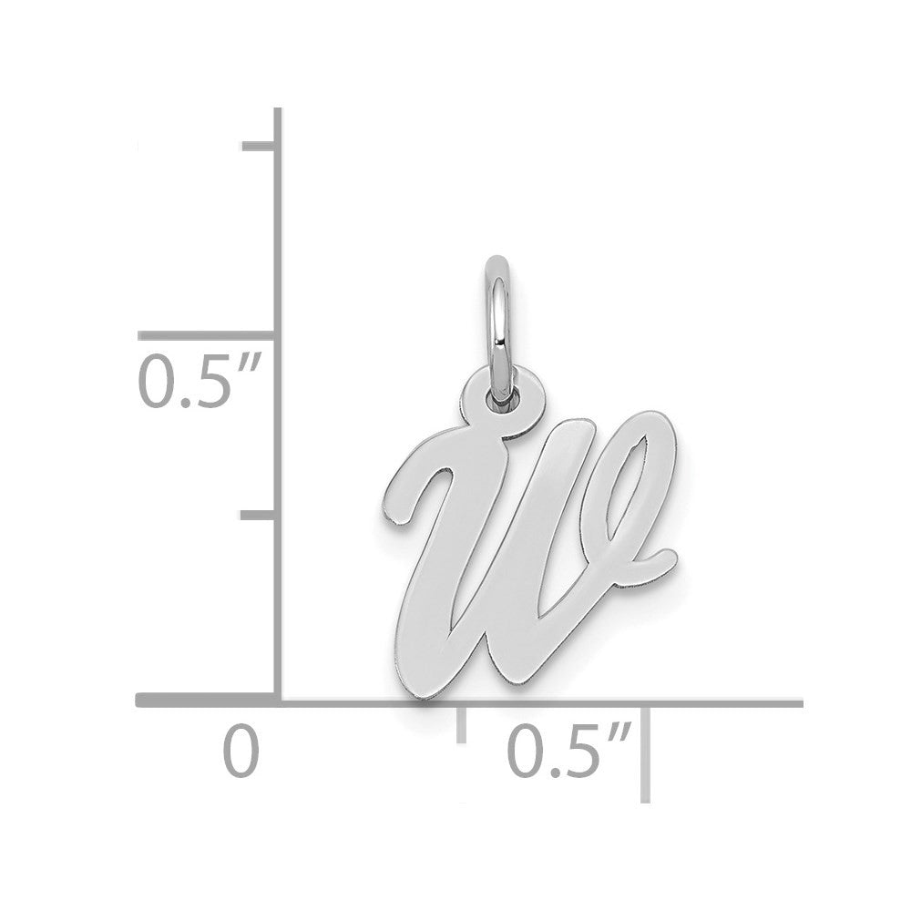 14k White Gold Small Script Letter W Initial Charm Pendant
