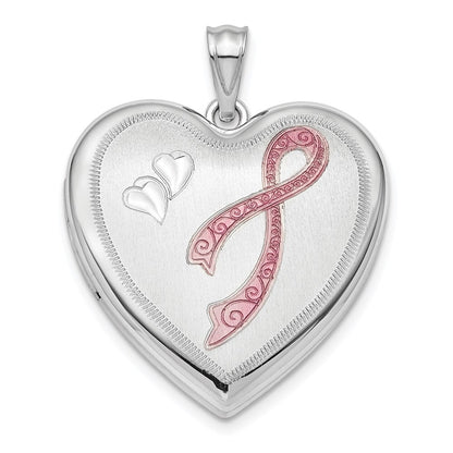 Sterling Silver 24mm Enamel & Diamond-cut Pink Ribbon Ash Holder Locket